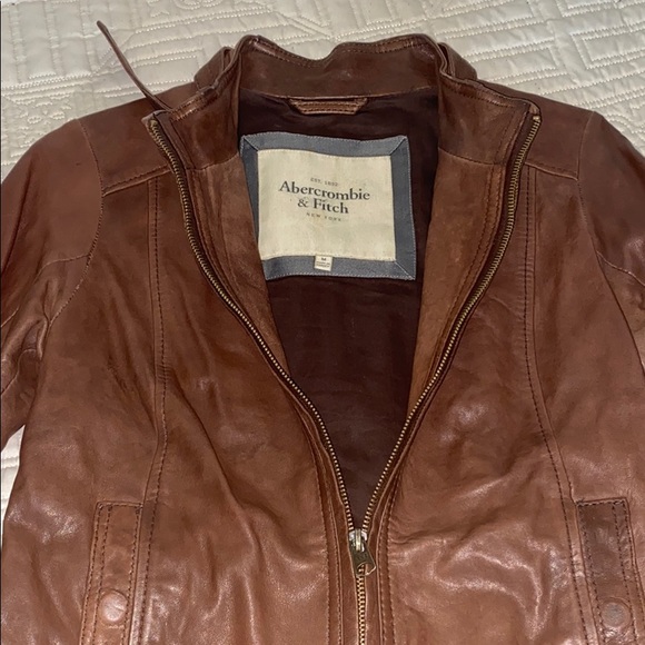 Brown Leather Jacket Abercrombie Fitch 